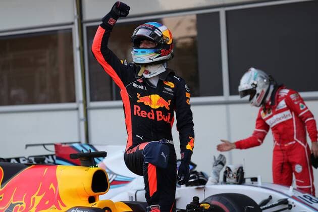 Azerbaijan Grand Prix, Baku 22 - 25 June 2017 25.06.2017 - Race, Daniel Ricciardo (AUS) Red Bull Racing RB13 race winner and Sebastian Vettel (GER) Scuderia Ferrari SF70H with Lance Stroll (CDN) Williams FW40 