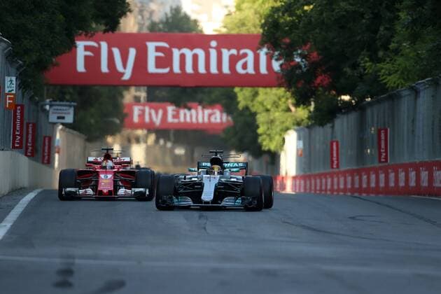 Azerbaijan Grand Prix, Baku 22 - 25 June 2017 25.06.2017 - Race, Sebastian Vettel (GER) Scuderia Ferrari SF70H and Lewis Hamilton (GBR) Mercedes AMG F1 W08 
