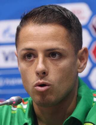 SOCHI, RUSSIA - JUNE 28, 2017: Javier Hernandez of the Mexican national football team speaks at a press conference PK Pressekonferenz ahead of their 2017 FIFA Confederations Cup semi-final match against Germany. Artyom Korotayev TASS  TS05518C