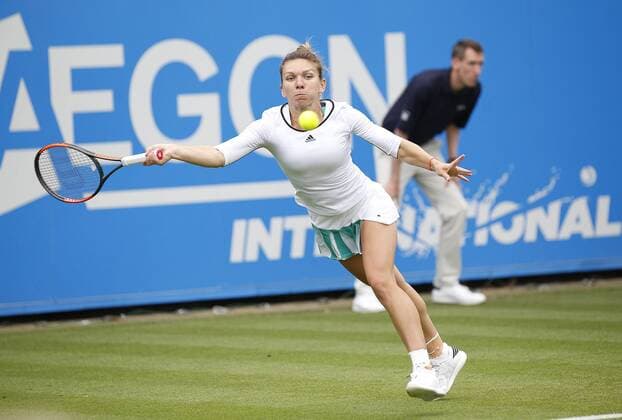 June 28th 2017, Devonshire Park, Eastbourne, England; Aegon International Eastbourne; ; Simona Halep (ROU) versus Ying-Ying Duan (CHN); Halep hits a forehand as she won her 2nd round match 3-6 6-3 6-2 xHongboxChenx  ActionPlus11894974