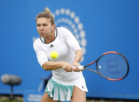 June 28th 2017, Devonshire Park, Eastbourne, England; Aegon International Eastbourne; ; Simona Halep (ROU) versus Ying-Ying Duan (CHN); Halep hits a backhand as she won her 2nd round match 3-6 6-3 6-2 xHongboxChenx  ActionPlus11894980