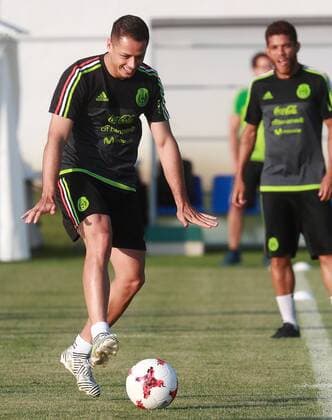 SOCHI, RUSSIA - JUNE 28, 2017: Forward Javier Hernandez of the Mexican men s national football team seen during a training session ahead of the 2017 FIFA Confederations Cup semifinal match against Germany. The game is scheduled for June 29, 2017. Sergei Fadeichev TASS  TS055364