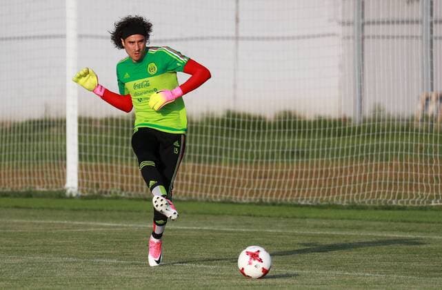 SOCHI, RUSSIA - JUNE 28, 2017: Goalkeeper Guillermo Ochoa of the Mexican men s national football team seen during a training session ahead of the 2017 FIFA Confederations Cup semifinal match against Germany. The game is scheduled for June 29, 2017. Sergei Fadeichev TASS  TS055365