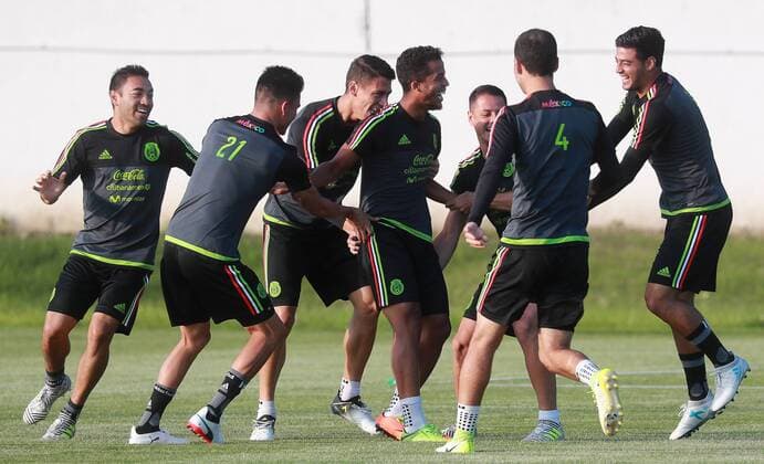 SOCHI, RUSSIA - JUNE 28, 2017: Players of the Mexican men s national football team seen during a training session ahead of the 2017 FIFA Confederations Cup semifinal match against Germany. The game is scheduled for June 29, 2017. Sergei Fadeichev TASS  TS055368