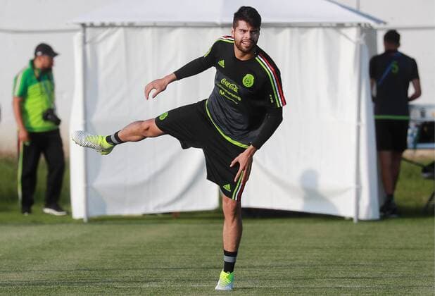 SOCHI, RUSSIA - JUNE 28, 2017: Nestor Araujo of the Mexican men s national football team seen during a training session ahead of the 2017 FIFA Confederations Cup semifinal match against Germany. The game is scheduled for June 29, 2017. Sergei Fadeichev TASS  TS05537A