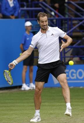 June 28th 2017, Devonshire Park, Eastbourne, England; Aegon International Eastbourne; Day 3; Richard Gasquet (FRA) versus Fances Tiafoe (USA); Gasquet hits a forehand; Gasquet won his 1st round match 5-7 7-6 6-3 xHongboxChenx  ActionPlus11895028