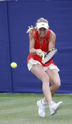 June 28th 2017, Devonshire Park, Eastbourne, England; Aegon International Eastbourne; Day 3; Caroline Wozniacki (DEN) versus Naomi Osaka (JPN); Wozniacki hits a backhand; Wozniacki won her 2nd round match 6-2 7-6 xHongboxChenx  ActionPlus11895050