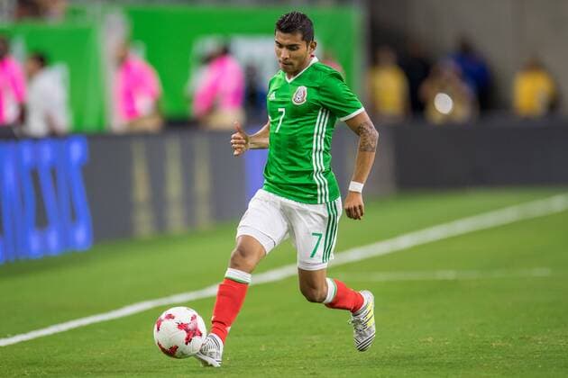 June 28, 2017: Mexico midfielder Orbelin Pineda (7) controls the ball during the 2nd half of an international soccer friendly match between Mexico and Ghana at NRG Stadium in Houston, TX. Mexico won the game 1-0... CSM Soccer 2017: Ghana vs Mexico JUN 28 - ZUMAc04_ 20170628_zaf_c04_031 Copyright: xTraskxSmithx