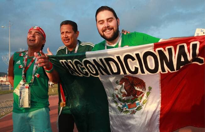 SOCHI, RUSSIA - JUNE 29, 2017: Mexican fans seen outside Fisht Stadium ahead of the 2017 FIFA Confederations Cup semifinal football match between Germany and Mexico. Sergei Fadeichev TASS  TS055758