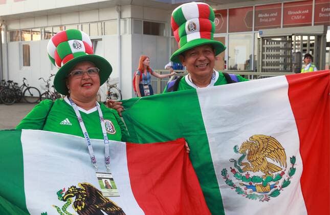 SOCHI, RUSSIA - JUNE 29, 2017: Mexican fans seen outside Fisht Stadium ahead of the 2017 FIFA Confederations Cup semifinal football match between Germany and Mexico. Sergei Fadeichev TASS  TS055759