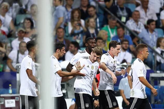 Germany vs Mexico SOCHI, SC - 29.06.2017: GERMANY VS MEXICO - Germany players celebrate goal during Germany-Mexico match valid for the semifinals of the 2017 Confederations Cup on Thursday (29th), held at the Sochi Olympic Stadium in Sochi, Russia. (Photo: Heuler Andrey DiaEsportivo Fotoarena) x1347262x  HeulerxAndrey