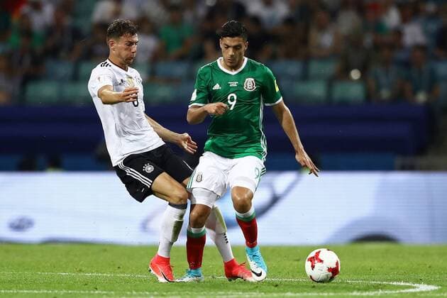 Germany vs Mexico SOCHI, SC - 29.06.2017: GERMANY VS MEXICO - Germany& 39;s Leoretoretzka is in contention with Mexico& 39;s RJimenimenez during a match between Germany and Mexico in the semals of the 2017 FIFA Confederations Cup on Ton Thursday at the Sochi Olympic Stadium in Sochi, Russia. (Photo: Heuler Andrey DiaEsportivo Fotoarena) x1347271x  HeulerxAndrey