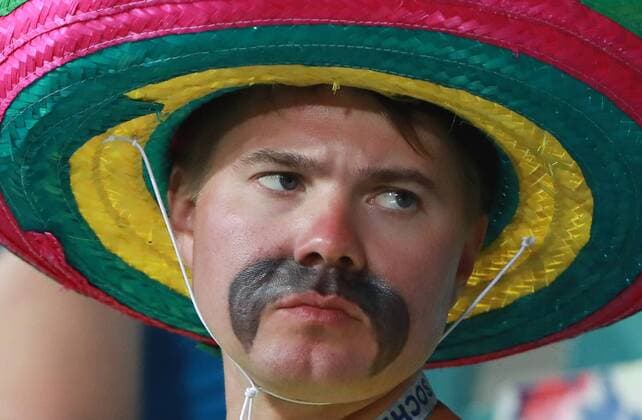 SOCHI, RUSSIA - JUNE 29, 2017: A Mexican fan reacts during the 2017 FIFA Confederations Cup semifinal football match between Germany and Mexico at Fisht Stadium. Sergei Fadeichev TASS  TS0557E0