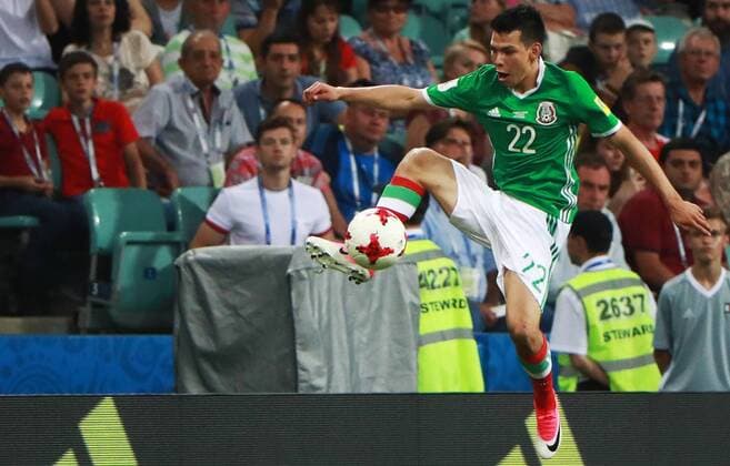 SOCHI, RUSSIA - JUNE 29, 2017: Mexico s Hirving Lozano in action in the 2017 FIFA Confederations Cup semifinal football match against Germany at Fisht Stadium. Sergei Fadeichev TASS  TS055832