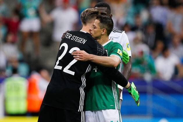 Germany vs Mexico SOCHI, SC - 29.06.2017: GERMANY VS MEXICO - TER STEGEN Germany& 39;s Marc-Andre embraces HERNANDEZ Javier from Mexico after a match between Germany and Mexico in the semifi of the 20172017 FIFA Confederations Cup on Thursday (29th) at the Olympic Stadium in Sochi, Russia (Photo: Marcelo Machado de Melo Fotoarena) x1347435x  MarceloxMachadoxdexMelo