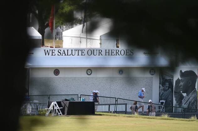 JUN 29, 2017 - The Salute to Heroes signature board waits for the crowds to fill in during the opening round at the 2017 Quicken Loans National at the Tournament Players Club in Potomac MD. PGA Golf Herren 2017: Quicken Loans National JUN 29 - ZUMAcjm_ 20170629_zaf_cjm_018 Copyright: xJohnxMiddlebrookx