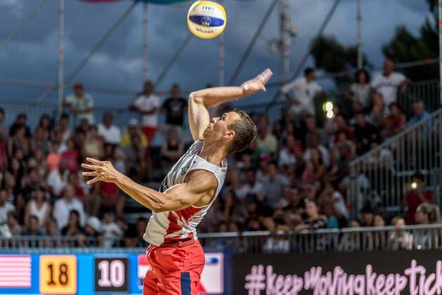 FIVB World Tour - swatch MAJOR SERIES - Porec Major; 29.06.2017 Ivan Perisic (CRO, Fussballer bei Inter Mailand, versucht sich als Beach-Volleyballer); FIVB World Tour - swatch MAJOR SERIES - Porec Major am 29.06.2017,Porec (Kroatien). xPWx