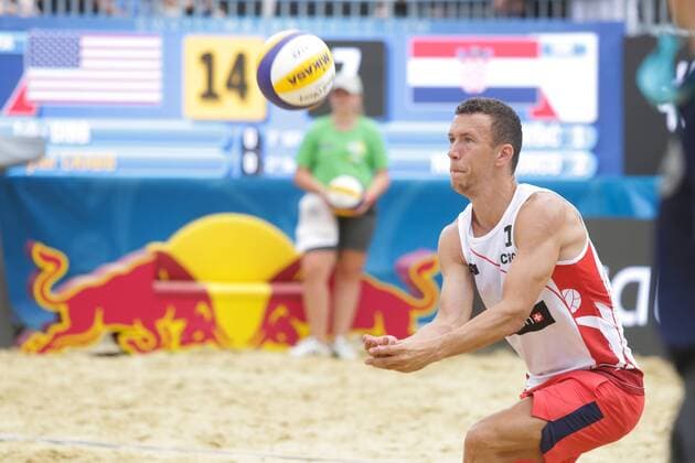 PXL_Swatch Beach volleyball Beachvolleyball Mayor Series in Porec 30.06.2017., Porec, Croatia - Swatch Beach Volleyball Mayor Series, match Perisic Dell Orco of Croatia against Gibb Crabb of USA. Ivan Perisic.  LukaxStanzl PIXSELL