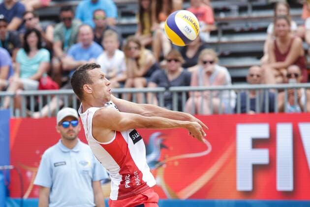 PXL_Swatch Beach volleyball Beachvolleyball Mayor Series in Porec 30.06.2017., Porec, Croatia - Swatch Beach Volleyball Mayor Series, match Perisic Dell Orco of Croatia against Gibb Crabb of USA. Ivan Perisic.  LukaxStanzl PIXSELL