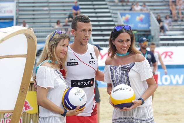 PXL_Swatch Beach volleyball Beachvolleyball Mayor Series in Porec 30.06.2017., Porec, Croatia - Swatch Beach Volleyball Mayor Series, match Perisic Dell Orco of Croatia against Gibb Crabb of USA. Ivan Perisic.  LukaxStanzl PIXSELL