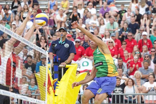 Volleyball Major POL vs BRA - Porec, Croatia 30.06.2017., Porec, Croatia - Swatch Beach volleyball Beachvolleyball Major Series. Alvaro Filho Saymon Barbosa (Brazil) i Jakub Szalankiewi Maciej Rudol (Poland).  LukaxStanzl PIXSELL