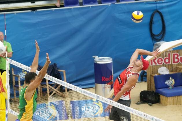 Volleyball Major POL vs BRA - Porec, Croatia 30.06.2017., Porec, Croatia - Swatch Beach volleyball Beachvolleyball Major Series. Alvaro Filho Saymon Barbosa (Brazil) i Jakub Szalankiewi Maciej Rudol (Poland).  LukaxStanzl PIXSELL