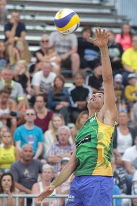 Volleyball Major POL vs BRA - Porec, Croatia 30.06.2017., Porec, Croatia - Swatch Beach volleyball Beachvolleyball Major Series. Alvaro Filho Saymon Barbosa (Brazil) i Jakub Szalankiewi Maciej Rudol (Poland).  LukaxStanzl PIXSELL