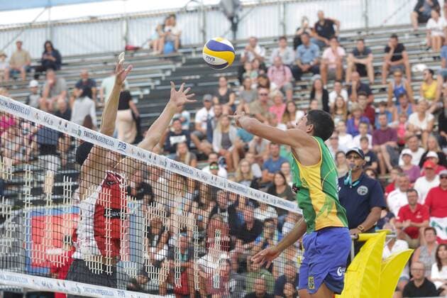 Volleyball Major POL vs BRA - Porec, Croatia 30.06.2017., Porec, Croatia - Swatch Beach volleyball Beachvolleyball Major Series. Alvaro Filho Saymon Barbosa (Brazil) i Jakub Szalankiewi Maciej Rudol (Poland).  LukaxStanzl PIXSELL