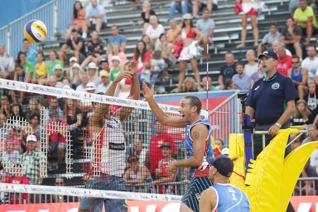 Volleyball Major USA vs CHI - Porec, Croatia 30.06.2017., Porec, Croatia - Swatch Beach volleyball Beachvolleyball Major Series. Phil Dalhausser Nick Lucena (USA) - Marco Grimalt Esteban Grimalt (Chile).  LukaxStanzl PIXSELL