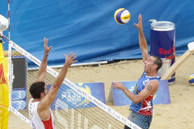 Volleyball Major USA vs CHI - Porec, Croatia 30.06.2017., Porec, Croatia - Swatch Beach volleyball Beachvolleyball Major Series. Phil Dalhausser Nick Lucena (USA) - Marco Grimalt Esteban Grimalt (Chile).  LukaxStanzl PIXSELL