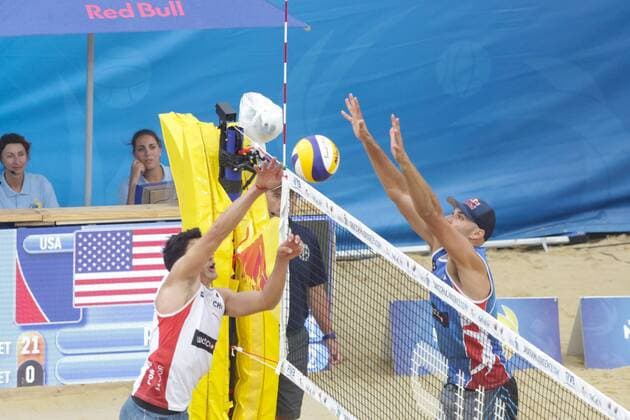 Volleyball Major USA vs CHI - Porec, Croatia 30.06.2017., Porec, Croatia - Swatch Beach volleyball Beachvolleyball Major Series. Phil Dalhausser Nick Lucena (USA) - Marco Grimalt Esteban Grimalt (Chile).  LukaxStanzl PIXSELL