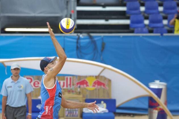 Volleyball Major USA vs CHI - Porec, Croatia 30.06.2017., Porec, Croatia - Swatch Beach volleyball Beachvolleyball Major Series. Phil Dalhausser Nick Lucena (USA) - Marco Grimalt Esteban Grimalt (Chile).  LukaxStanzl PIXSELL