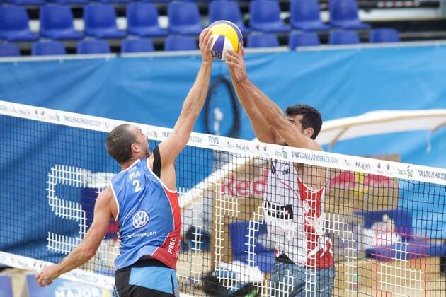 Volleyball Major USA vs CHI - Porec, Croatia 30.06.2017., Porec, Croatia - Swatch Beach volleyball Beachvolleyball Major Series. Phil Dalhausser Nick Lucena (USA) - Marco Grimalt Esteban Grimalt (Chile).  LukaxStanzl PIXSELL