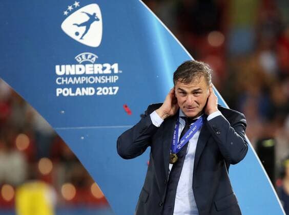 U21, EM, Finale, Deutschland - Spanien Germany s Stefan Kuntz celebrates during the UEFA Under 21 Final at the Stadion Cracovia in Krakow. Picture date 30th June 2017. Picture credit should read: David Klein Sportimage EDITORIAL USE ONLY. No use with unauthorised audio, video, data, fixture lists, club league logos or live services. Online in-match use limited to 120 images, no video emulation. No use in betting, games or single club league player publications.