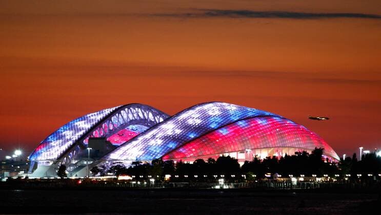General photos Sochi 2017 SOCHI, SC - 30.06.2017: GENERAL PHOTOS SOCHI 2017 - Exterior view during dusk of the Olympic Stadium of Fisht (Sochi Olympic), one of the four venues of the 2017 Confederations Cup in Sochi, Russia (Photo: Marcelo Machado de Melo Fotoarena) x1348267x  MarceloxMachadoxdexMelo