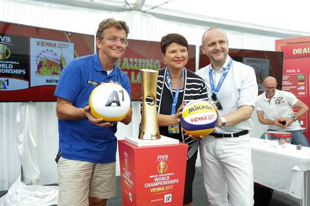 The FIVB Beach volleyball Beachvolleyball World Championships Vienna 2017 Drawing of Lots 01.07.2017., Croatia, Porec - The FIVB Beach Volleyball World Championships Vienna 2017 Drawing of Lots took placee place during the Porec Major series event. Hannes Jagerhofer, Norbert Kettner.  LukaxStanzl PIXSELL