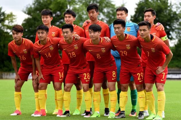 U20-China, h.R.v.l, Yu Hao (U20-China), Lei Wenjie, Bai Yang (U20-China), Torwart Yan Zhang (U20-China), Yubiao Deng (U20-China), v.R.v.l., Chen Chunxin (U20-China), Zhang LingFeng (U20-China), Cui Lin (U20-China), Yao Daogang (U20-China), Cui Qi (U20-China), Feng Boxuan (U20-China). Deutschland, Freiberg: Fussball, Oberliga BW, Freundschaftspiel: SGV Freiberg vs U20-China am 01.07.2017, Stadion Auf dem Wasen.