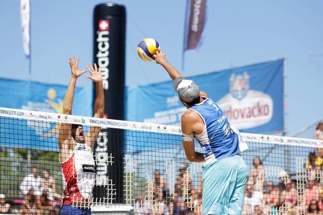 Beach volleyball Beachvolleyball Major Series, USA -Italy 01.07.2017., Croatia, Porec - Volleyball Tournament Swatch Beach Volleyball Major Series. The fourth quarter finals between USA (Gibb Crabb Taylor) and Italy (Lupo Nicolai). Paolo Nicolai  LukaxStanzl PIXSELL