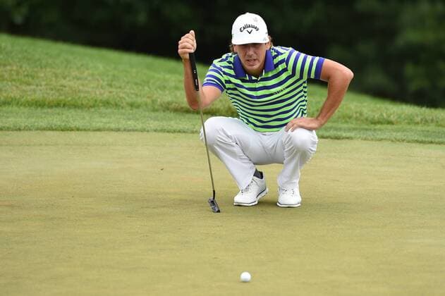 JUL 01, 2017 - Kelly Kraft (USA) eyes up his putt on the first green during the third round at the 2017 Quicken Loans National at the Tournament Players Club in Potomac MD. PGA Golf Herren 2017: Quicken Loans National JUL 01 - ZUMAcjm_ 20170701_zaf_cjm_012 Copyright: xJohnxMiddlebrookx