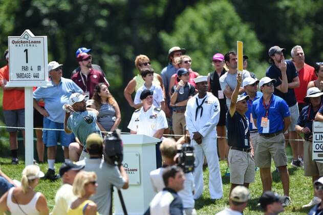 JUL 01, 2017 - Geoff Ogilvy (USA) tees off at the first hole during the third round at the 2017 Quicken Loans National at the Tournament Players Club in Potomac MD. PGA Golf Herren 2017: Quicken Loans National JUL 01 - ZUMAcjm_ 20170701_zaf_cjm_034 Copyright: xJohnxMiddlebrookx