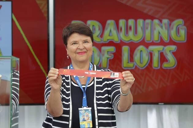 01.07.2017, Porec, CRO, FIVB World Tour, Beachvolleyball Major Series, Porec, Auslosung der Begegnungen fuer die bevorstehende Beachvolleyball WM in Wien, im Bild Renate Brauner during drawing encounters for the upcoming Beach volleyball Beachvolleyball World Championship WM Weltmeisterschaft in Vienna as a side event of the FIVB World Tour Major Series Tournament in Porec, Croatia on 2017 07 01. Porec  EX_PIXS  