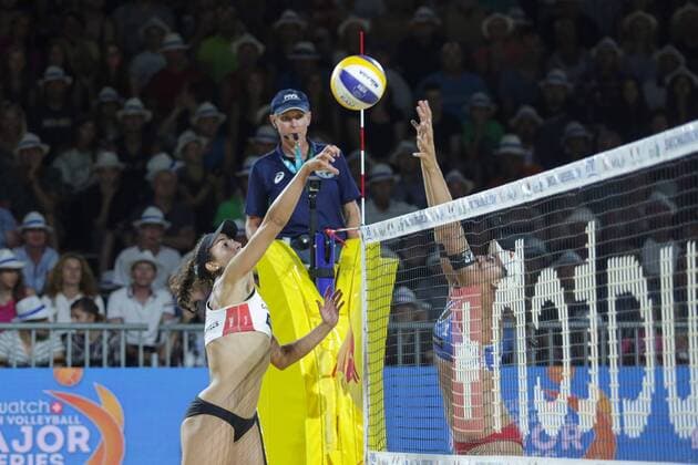 Beach volleyball Beachvolleyball Major Series - Women final - Pavan Humana-Paredes vs Hermannova Slukova 01.07.2017., Croatia, Porec - Volleyball Tournament Swatch Beach Volleyball Major Series. The Women final match between Sarah Pavan and Melissa Humana-Paredes of Canada against Barbora Hermannova and Marketa Slukova of Czech Republic. Melissa Humana-Paredes, Barbora Hermannova.  LukaxStanzl PIXSELL