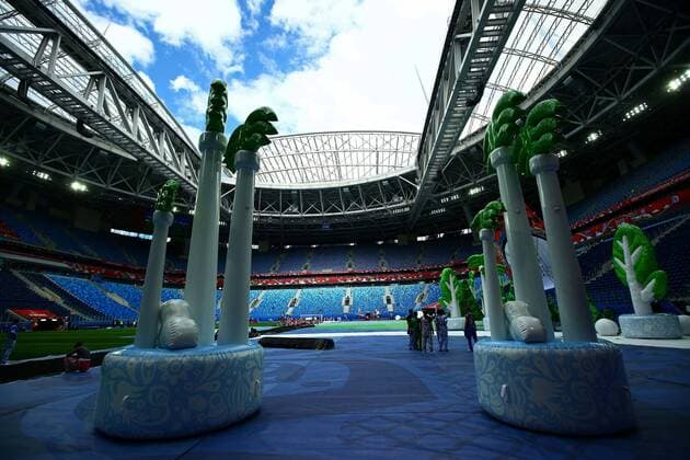 Chile vs Germany SÃO PETERSBURGO, MO - 02.07.2017: CHILE VS GERMANY - Preparations for a closing party at the Krestovsky Stadium hours before the match between Chile and Germany valid for the 2017 Confederations Cup Final on Sunday (02), held at the Krestovsky Stadium (Zenit Arena) in St. Petersburg, Russia. (Photo: Heuler Andrey DiaEsportivo Fotoarena) x1348685x  HeulerxAndrey