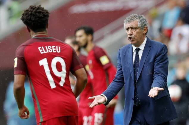 MOSCOW, RUSSIA â€“ JULY 2, 2017: Portugalâ€™s Eliseu (L) and head coach Fernando Santos in their 2017 FIFA Confederations Cup third place football match against Mexico at Otkrytie Arena. Mikhail Japaridze TASS  TS055C82