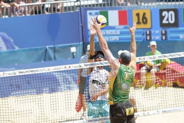 Beach volleyball Beachvolleyball Major Series - Men semifinal - Nicolai Lupo vs Cerutti Bruno Schmidt 02.07.2017., Porec, Croatia - Volleyball Tournament Swatch Beach Volleyball Major Series. The Men semifinal match between Paolo Nicolai and Daniele Lupo of Italy against Alison Cerutti and Bruno Oscar Schmidt of Brazill. Nicolai and Lupo won 2:1. Daniele Lupo, Alison Cerutti.  LukaxStanzl PIXSELL