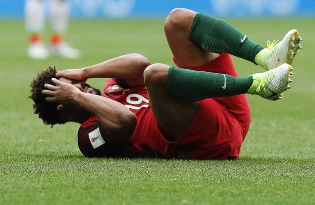 MOSCOW, RUSSIA â€“ JULY 2, 2017: Portugal s Eliseu lying on the pitch in their 2017 FIFA Confederations Cup third place football match against Mexico at Spartak Stadium. Portugal won the game 2-1 in extra time and claimed bronze medals. Mikhail Japaridze TASS  TS055CAB