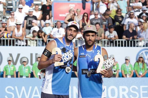 Swatch Beach volleyball Beachvolleyball Major Series, Awarding medals 02.07.2017., Croatia, Porec - Volleyball Tournament Swatch Beach Volleyball Major Series. Awarding medals. First place was won by Brazil (Pedro Solbe Guto Carval), Italy second (Lupo Nicolai) and Brazil third (Alison Bruno). Daniele Lupo, Paolo Nicolai.  LukaxStanzl PIXSELL