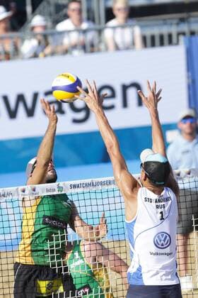 Swatch Beach volleyball Beachvolleyball Major Series. The third place 02.07.2017., Croatia, Porec - Volleyball Tournament Swatch Beach Volleyball Major Series. The third place match between Russia (Stoyanovskiy Yarzutkin) and Brazil (Alison Bruno). Oleg Stoyanovskiy.  LukaxStanzl PIXSELL