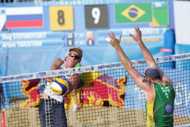 Swatch Beach volleyball Beachvolleyball Major Series. The third place 02.07.2017., Porec - Odbojkaski turnir Swatch Beach Volleyball Major Series. Utakmica za trece mjesto izmedju Rusije (Stoyanovskiy Yarzutkin) i Brazila (Alison Bruno). Alison Cerutti, Artem Yarzutkin.  LukaxStanzl PIXSELL