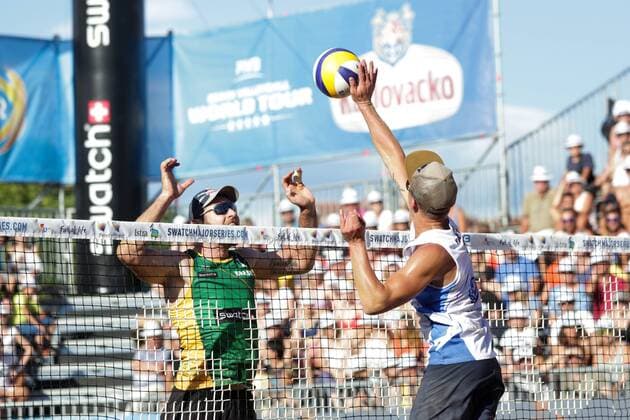 Swatch Beach volleyball Beachvolleyball Major Series. The third place 02.07.2017., Croatia, Porec - Volleyball Tournament Swatch Beach Volleyball Major Series. The third place match between Russia (Stoyanovskiy Yarzutkin) and Brazil (Alison Bruno).  LukaxStanzl PIXSELL